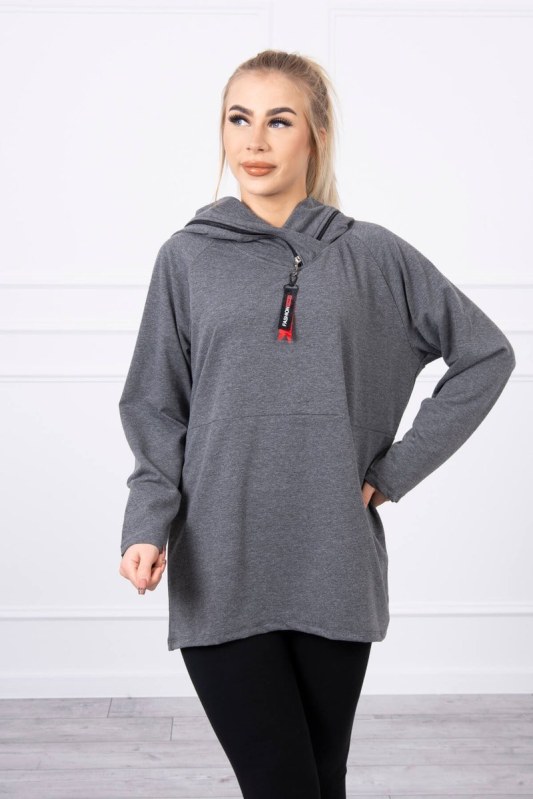 Oversize tunika s kapucí na zip v grafitové barvě