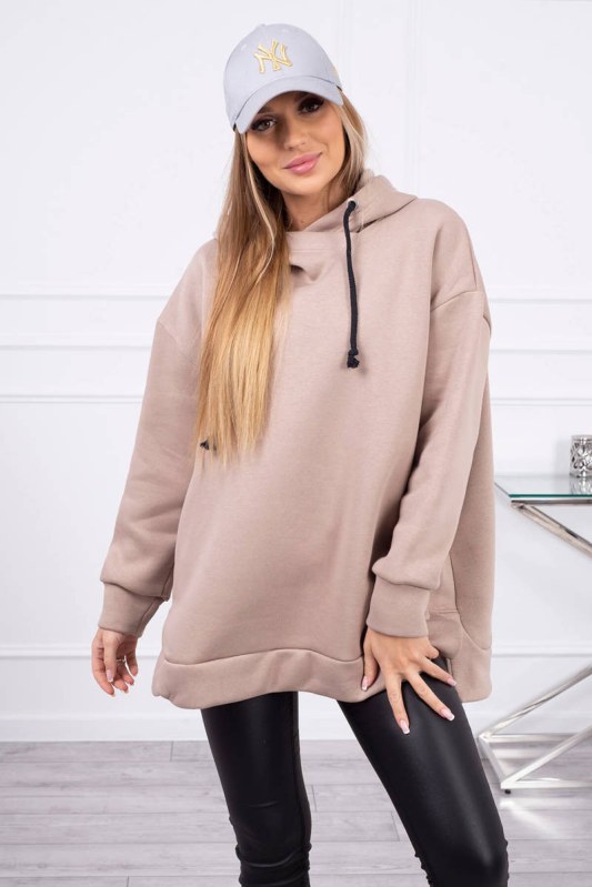 Zateplená mikina se zipem na boku tmavě béžová