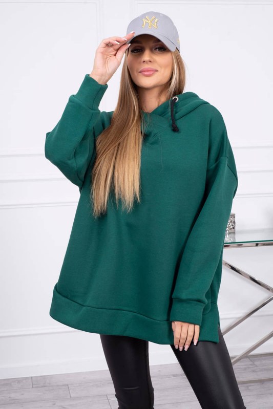 Zateplená mikina se zipem na boku tmavě zelená - Dámské oblečení mikiny