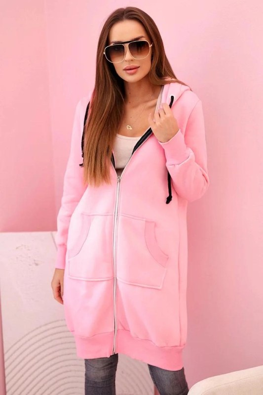 Dámská zateplená mikina s&nbsp;kapucí a&nbsp;zipem světle růžová - Dámské oblečení mikiny