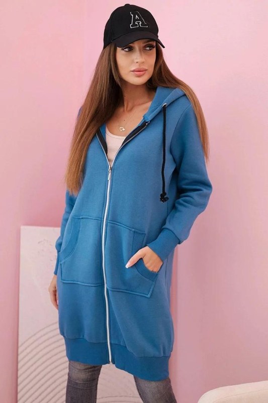 Dámská zateplená mikina s&nbsp;kapucí a&nbsp;zipem džínovina - Dámské oblečení mikiny