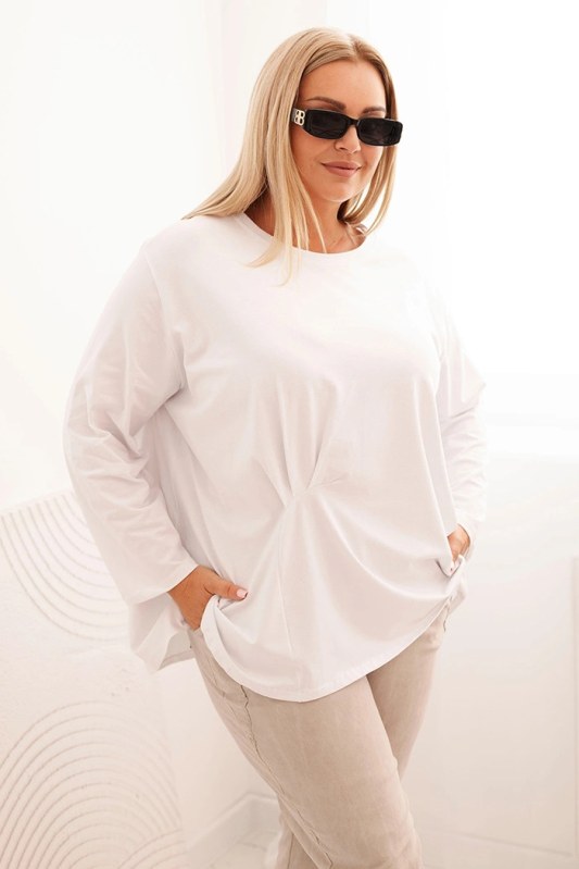 Dámská blůza Plus Size s bavlnou, kapsou a ohrnutým rukávem kiwi