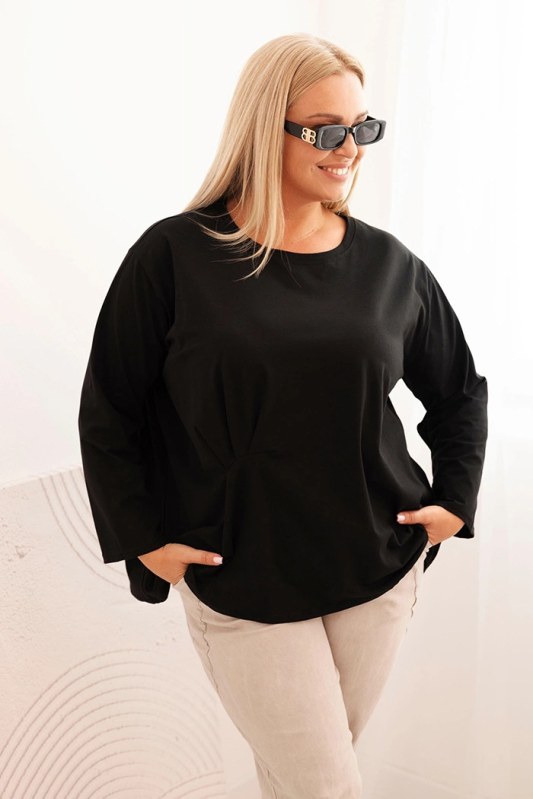 Dámská blůza Plus Size s bavlnou, kapsou a ohrnutým rukávem kiwi