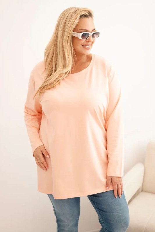 Dámská blůza Plus Size bavlněná s kulatým výstřihem meruňková