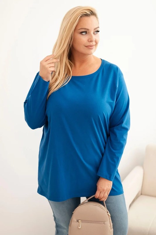 Dámská blůza Plus Size bavlněná s kulatým výstřihem chabrová