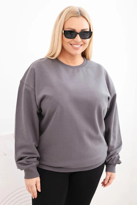 Dámská mikina s okrouhlým výstřihem Plus Size bavlněná basic grafitová
