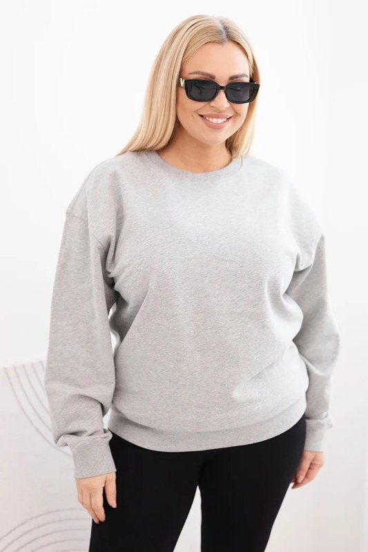 Dámská mikina Plus Size bavlněná basic s kulatým výstřihem šedá