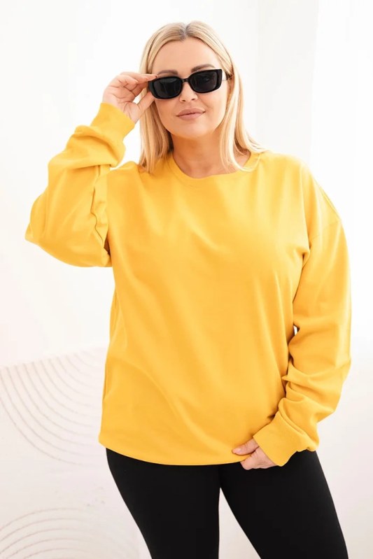 Dámská mikina s okrouhlým výstřihem Plus Size bavlněná basic hořčicová