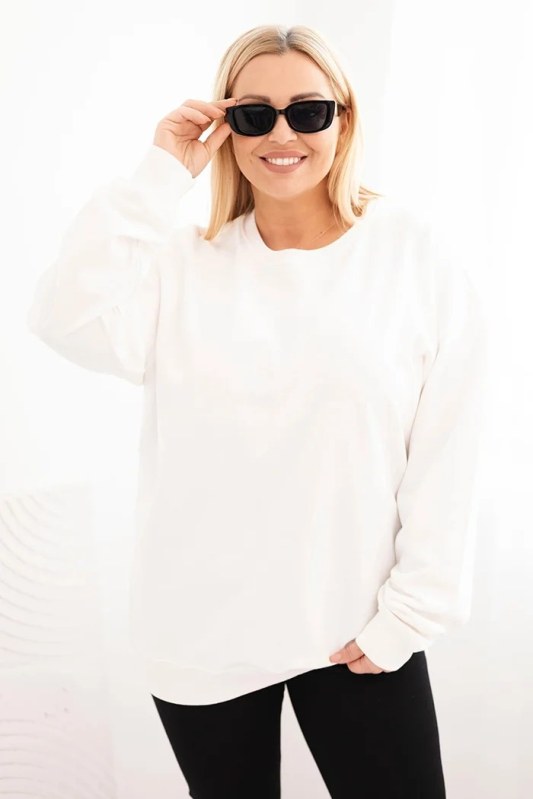 Dámská mikina Plus Size bavlněná basic s kulatým výstřihem bílá