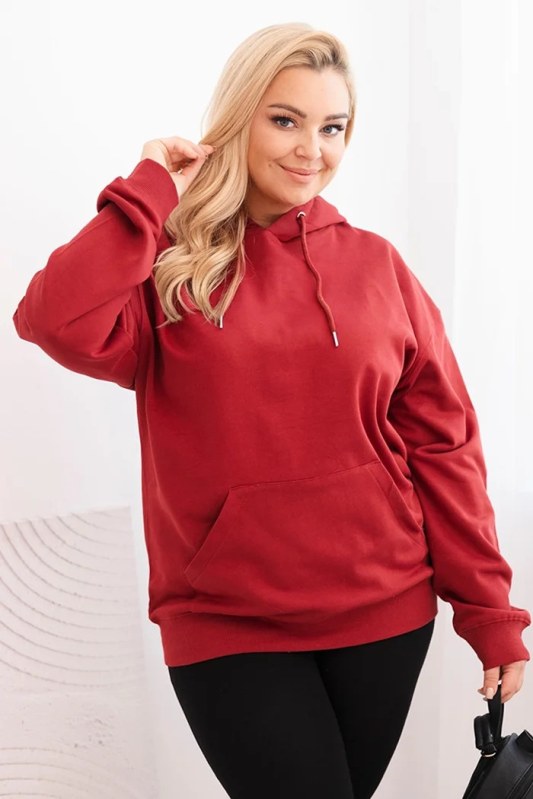 Dámská mikina s kapucí a klokankou Plus Size z bavlny bordová