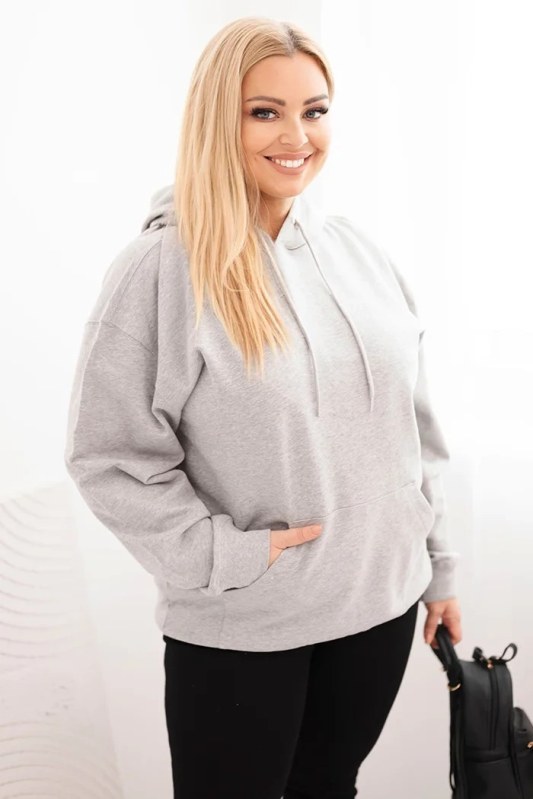 Dámská mikina s kapucí a klokankou Plus Size z bavlny šedá