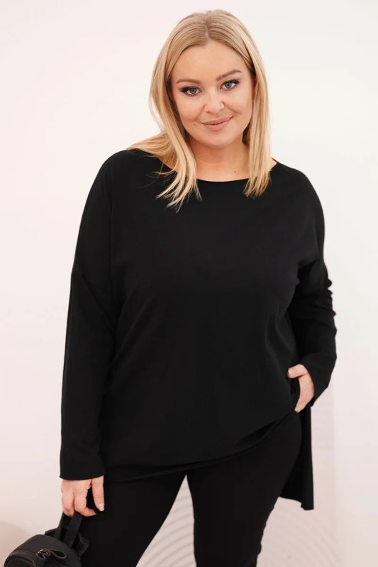 Dámská blůza Plus Size asymetrická s&nbsp;dlouhým rukávem černá - Dámské oblečení mikiny