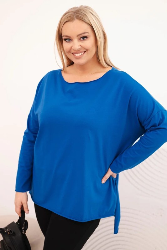 Dámská blůza Plus Size asymetrická s&nbsp;dlouhým rukávem chabrová - Dámské oblečení mikiny