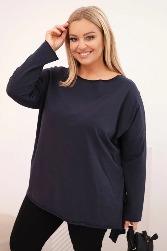 Dámská bavlněná blůza Plus Size asymetrická s dlouhým rukávem granátová