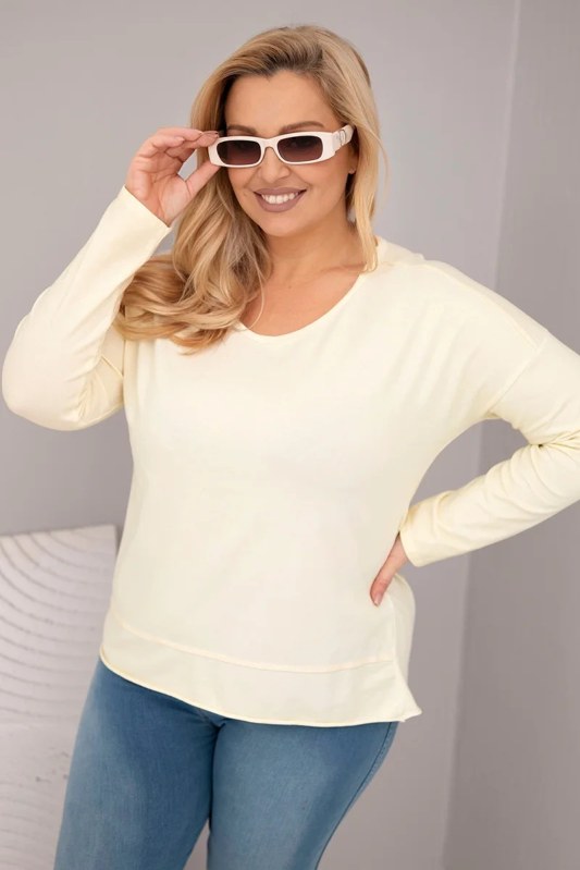 Dámská blůza Plus Size s V výstřihem a delším zadním dílem žlutá