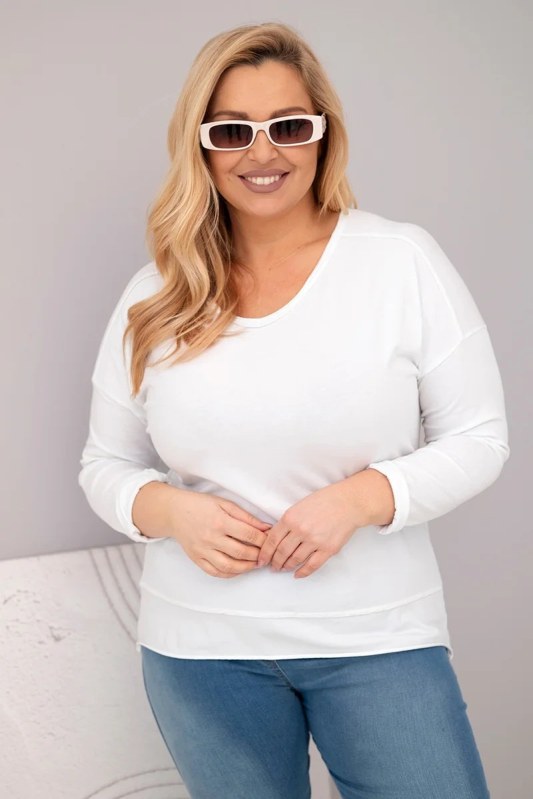 Dámská blůza Plus Size s V výstřihem a delší zadní částí bílá