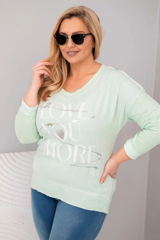 Dámská blůza Plus Size s potiskem Love You More mentolová