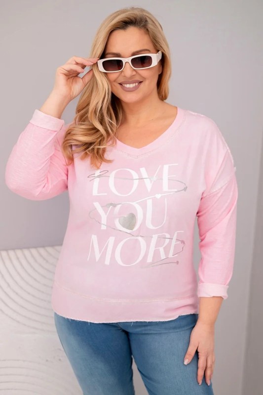 Dámská blůza Plus Size s nápisem Love You More světle růžová