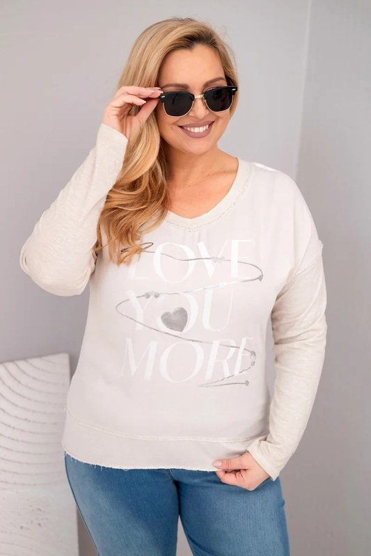 Dámská blůza Plus Size s potiskem Love You More béžová