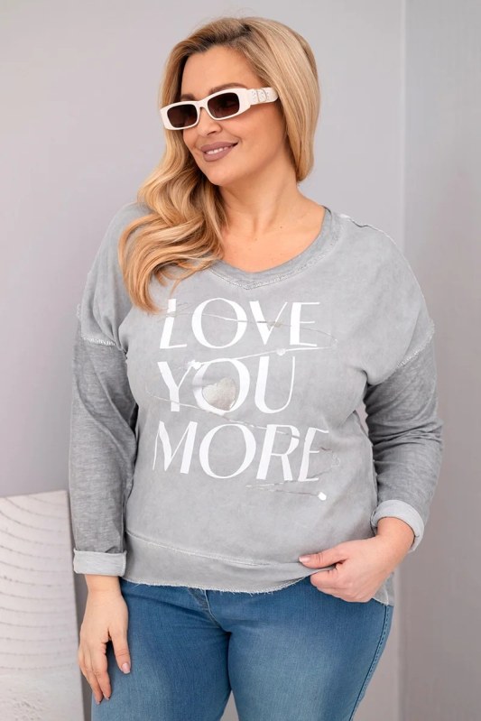 Dámská blůza Plus Size s potiskem Love You More šedá