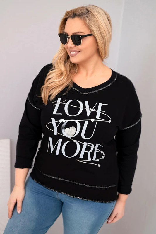 Dámská blůza Plus Size s nápisem Love You More roztrhaná černá