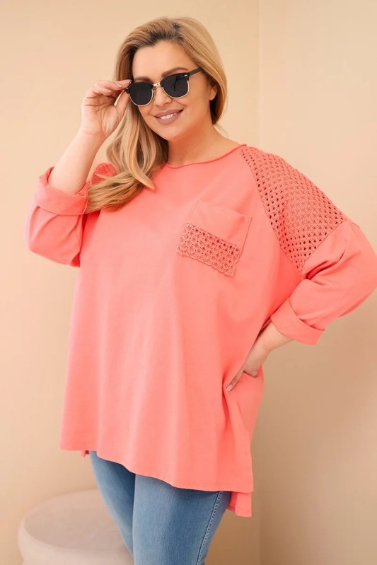 Dámská mikina Plus Size bavlněná s potiskem meruňková