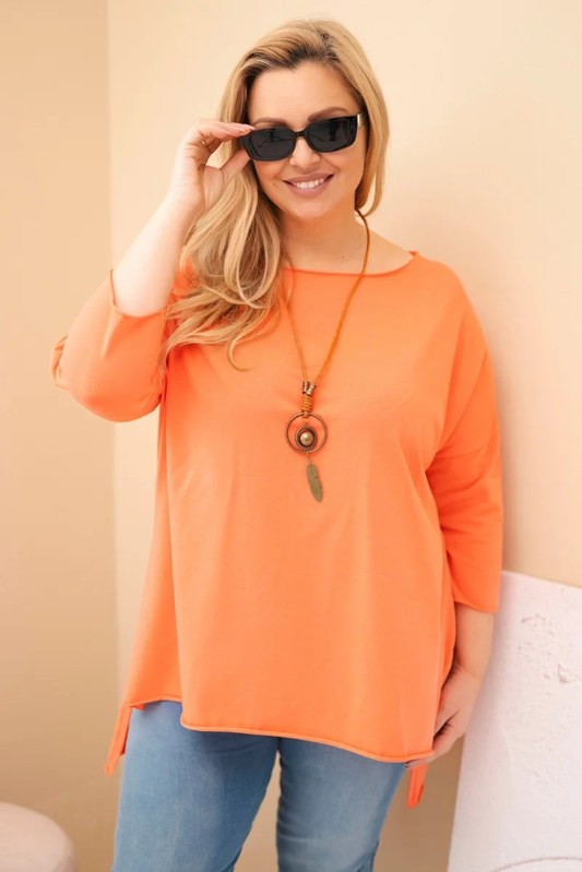 Dámská bavlněná blůza Plus Size asymetrická s náhrdelníkem meruňková