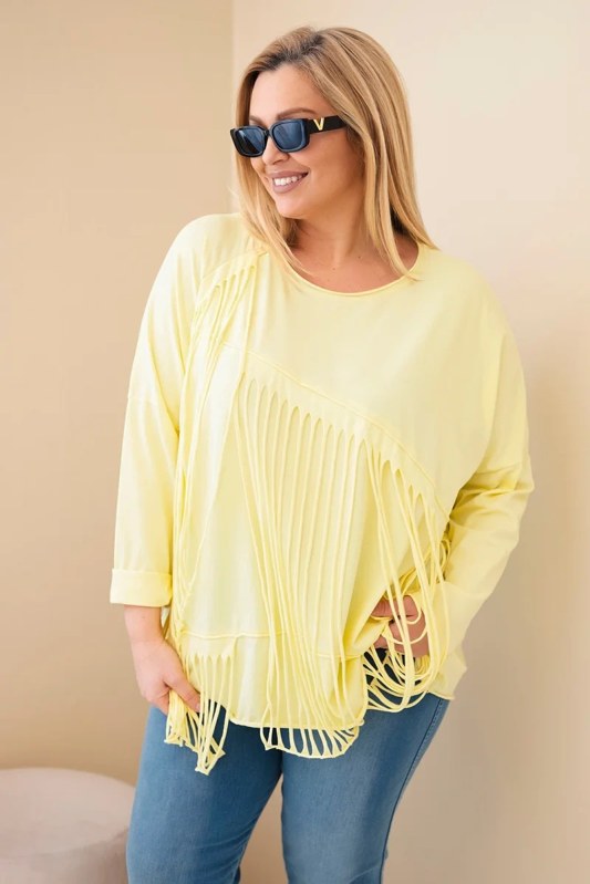 Dámská bavlněná blůza Plus Size s třásněmi žlutá