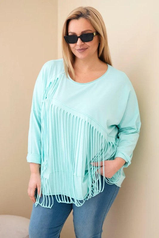 Dámská bavlněná blůza Plus Size s třásněmi mátová