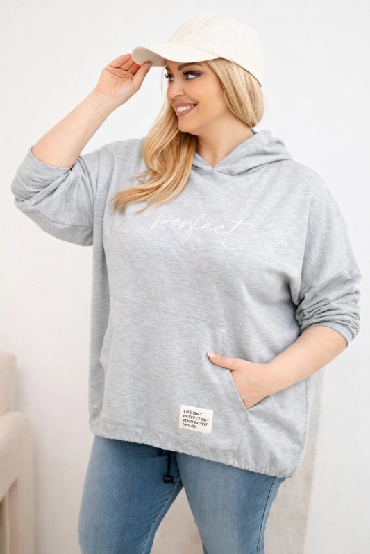 Dámská mikina Plus Size s kapucí a potiskem šedá