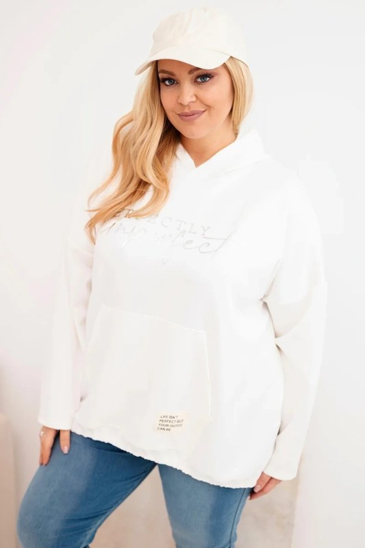 Dámská mikina Plus Size s&nbsp;kapucí a&nbsp;potiskem ecru - Dámské oblečení mikiny