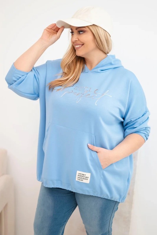 Dámská mikina Plus Size s kapucí a potiskem modrá