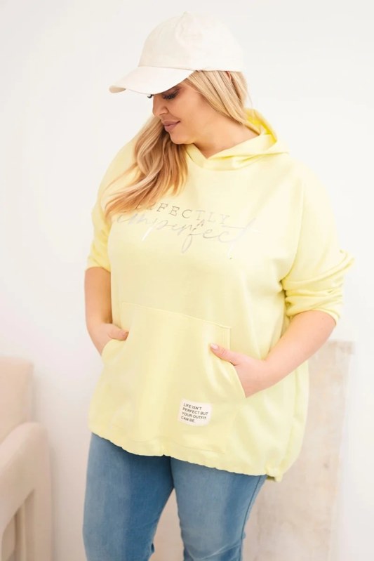Dámská mikina Plus Size s kapucí a potiskem žlutá