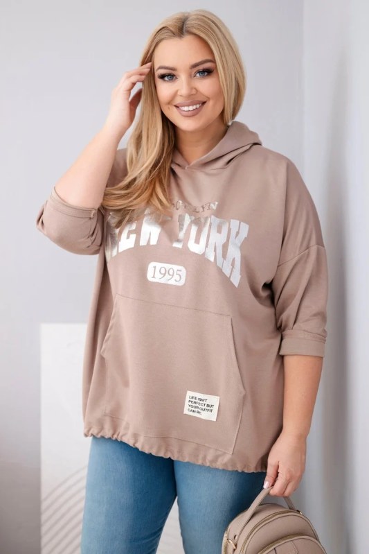 Dámská mikina Plus Size z viskózy s kapucí a klokaní kapsou fango