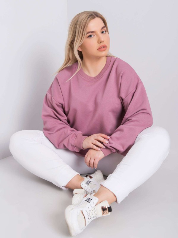 Pudrově růžová mikina plus size bez kapuce - Dámské oblečení mikiny