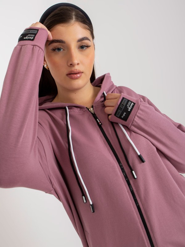 Prašně růžová plus size mikina na zip s potiskem na zádech - Dámské oblečení mikiny