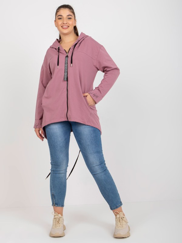 Prašně růžová plus size mikina na zip s žebrováním - Dámské oblečení mikiny