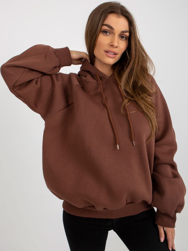 Tmavě hnědá basic oversized mikina s kapucí - Dámské oblečení mikiny