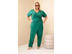 Dámský bavlněný overal Plus Size se zavazováním v&nbsp;pase zelený