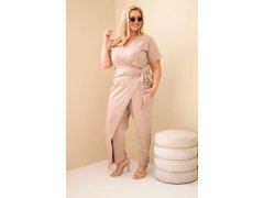 Dámský bavlněný overal Plus Size se zavazováním v&nbsp;pase fango