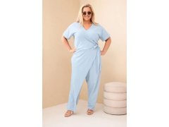 Dámský bavlněný overal Plus Size se zavazováním v&nbsp;pase modrý