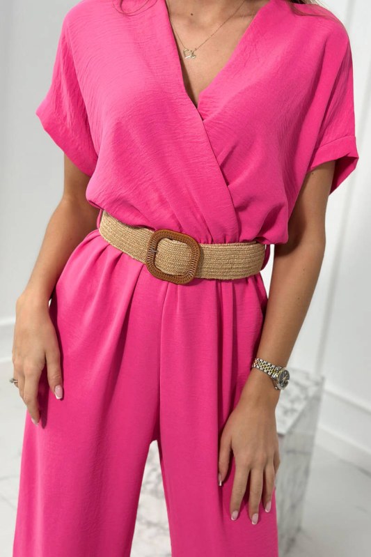 Kombinéza s ozdobným páskem v pase růžová - Dámské oblečení overaly a body