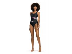 Dámské jednodílné plavky S36W19F Fashion sport černá-růžová - Self 5746187
