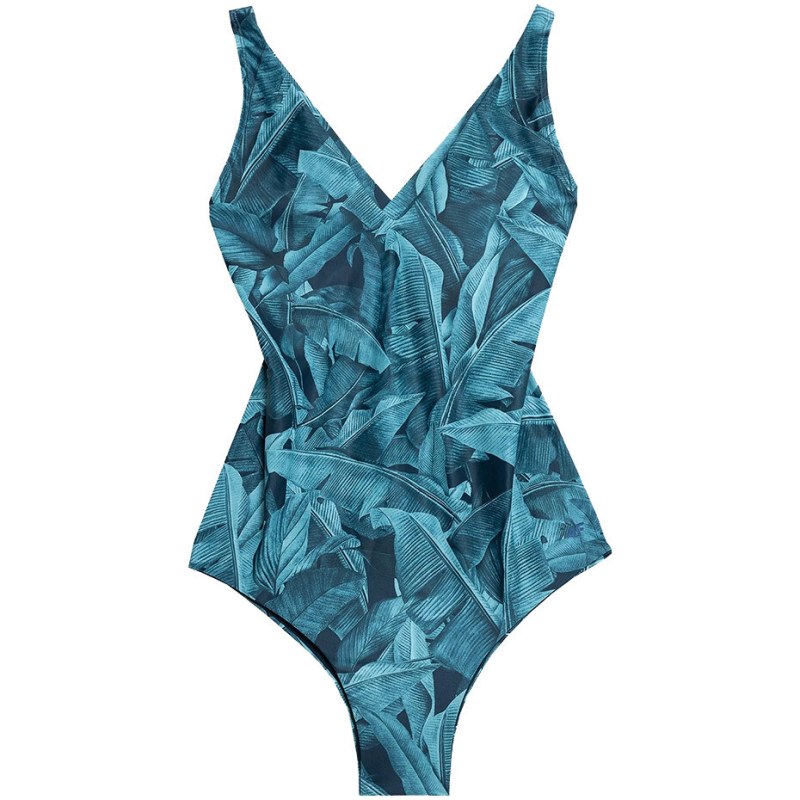 Dámské jednodílné plavky H4L21-KOSP003 93A Modrá vzor - 4F - Dámské oblečení plavky