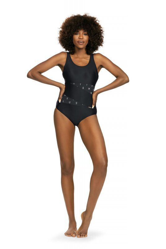 Dámské jednodílné plavky S36W černé s&nbsp;písmenky - Self - Dámské oblečení plavky