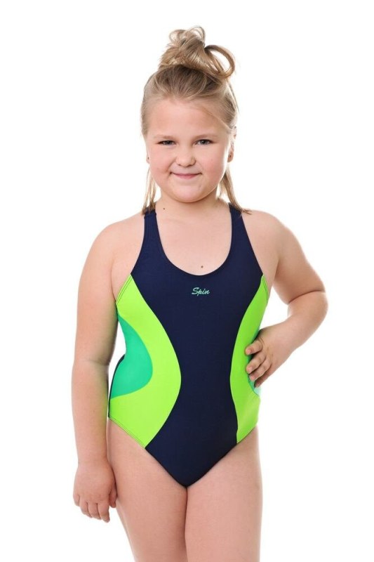 Dívčí jednodílné plavky Bibione II modro-zelené neonové - plavky