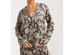 Dámský vrchní díl pyžama QS6848E 5VM béžová/černá - Calvin Klein 5527556