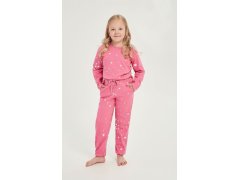 Zateplené dívčí pyžamo Erika růžové s hvězdičkami