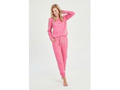 Dámské zateplené pyžamo Erika růžové s hvězdičkami 6528219