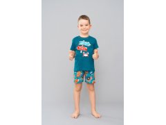 Chlapecké pyžamo Crab, krátký rukáv, krátké kalhoty - modrozelená/potisk 6585968